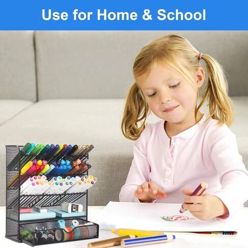 EASEPRES Metal Pen Organizer for Desk, Mesh Multi-Functional Art Supply Pencil Holder with 10 Compartments and 1 Drawer Organization Storage Accessories for Office Home School Workspace, Black in Saudi Arabia