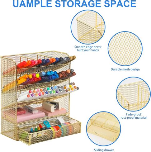 EASEPRES Metal Pen Organizer for Desk, Mesh Multi-Functional Art Supply Pencil Holder with 10 Compartments and 1 Drawer Organization Storage Accessories for Office Home School Workspace, Black in Saudi Arabia