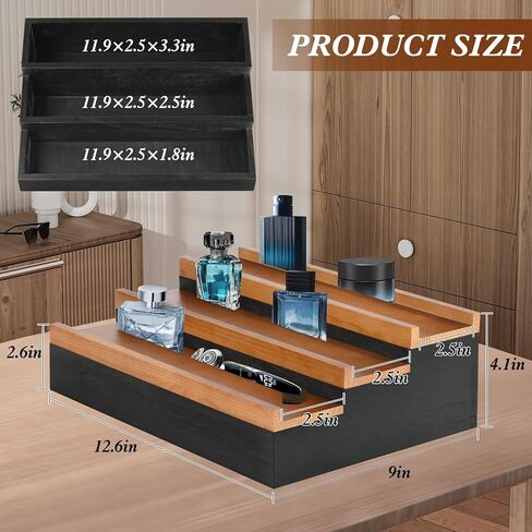 3 Tier Wooden Cologne Organizer for Men, Elevated Cologne Display Shelf with Hidden Compartment for Organizing and Storing Colognes, Key, Jewelry, Stylish Perfume Storage, Great Gift for Man in Saudi Arabia