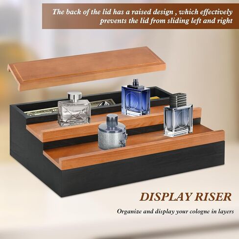 3 Tier Wooden Cologne Organizer for Men, Elevated Cologne Display Shelf with Hidden Compartment for Organizing and Storing Colognes, Key, Jewelry, Stylish Perfume Storage, Great Gift for Man in Saudi Arabia