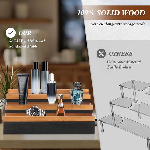 3 Tier Wooden Cologne Organizer for Men, Elevated Cologne Display Shelf with Hidden Compartment for Organizing and Storing Colognes, Key, Jewelry, Stylish Perfume Storage, Great Gift for Man in Saudi Arabia