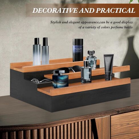 3 Tier Wooden Cologne Organizer for Men, Elevated Cologne Display Shelf with Hidden Compartment for Organizing and Storing Colognes, Key, Jewelry, Stylish Perfume Storage, Great Gift for Man in Saudi Arabia