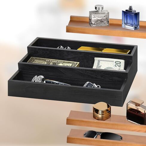 3 Tier Wooden Cologne Organizer for Men, Elevated Cologne Display Shelf with Hidden Compartment for Organizing and Storing Colognes, Key, Jewelry, Stylish Perfume Storage, Great Gift for Man in Saudi Arabia