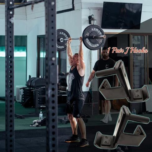 J Hooks for Power Rack 3x3 J Cups for Squat Rack with Nylon Anti-Slip Pad 0.39Inch Thick Solid Steel -1500lbs Capacity for Weightlifting, Strength Training Power Cage Attachment in Kuwait