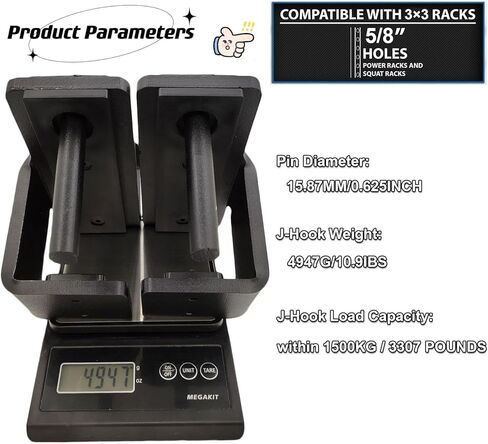 J Hooks for Power Rack 3x3 J Cups for Squat Rack with Nylon Anti-Slip Pad 0.39Inch Thick Solid Steel -1500lbs Capacity for Weightlifting, Strength Training Power Cage Attachment in Kuwait