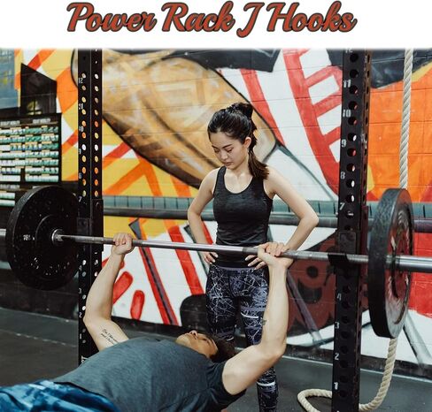 J Hooks for Power Rack 3x3 J Cups for Squat Rack with Nylon Anti-Slip Pad 0.39Inch Thick Solid Steel -1500lbs Capacity for Weightlifting, Strength Training Power Cage Attachment in Kuwait