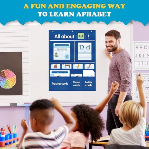 KIKIGOAL ALL About Letter Pocket Chart، الحروف الأبجدية، تتبع النشاط، مخطط جيب للكلمات لتعلم الحروف الأبجدية والأناشيد والكلمات - مرحلة ما قبل المدرسة ورياض الأطفال والمدرسة المنزلية التي يجب أن تمتلكها in Kuwait