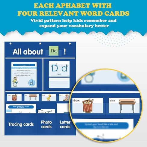 KIKIGOAL ALL About Letter Pocket Chart، الحروف الأبجدية، تتبع النشاط، مخطط جيب للكلمات لتعلم الحروف الأبجدية والأناشيد والكلمات - مرحلة ما قبل المدرسة ورياض الأطفال والمدرسة المنزلية التي يجب أن تمتلكها in Kuwait