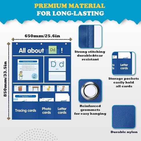 KIKIGOAL ALL About Letter Pocket Chart، الحروف الأبجدية، تتبع النشاط، مخطط جيب للكلمات لتعلم الحروف الأبجدية والأناشيد والكلمات - مرحلة ما قبل المدرسة ورياض الأطفال والمدرسة المنزلية التي يجب أن تمتلكها in Kuwait