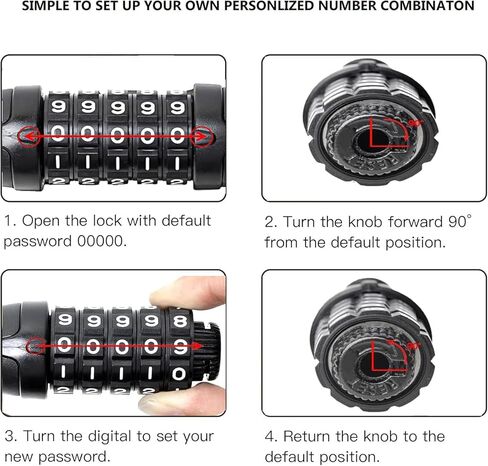 قفل سلسلة الدراجة، قفل سلسلة الدراجة شديد التحمل مضاد للسرقة، أقفال مهدئة، أقفال عاكسة مع مجموعات من 5 أرقام للدراجة، سكوتر، دراجة نارية، باب، بوابة، سياج، لوح التزلج، الدراجة الجبلية in Kuwait
