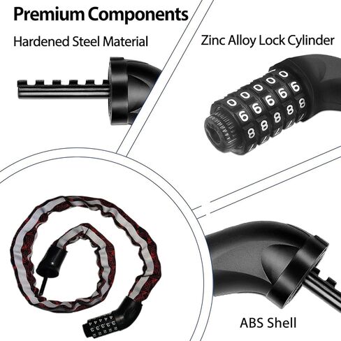 قفل سلسلة الدراجة، قفل سلسلة الدراجة شديد التحمل مضاد للسرقة، أقفال مهدئة، أقفال عاكسة مع مجموعات من 5 أرقام للدراجة، سكوتر، دراجة نارية، باب، بوابة، سياج، لوح التزلج، الدراجة الجبلية in Kuwait