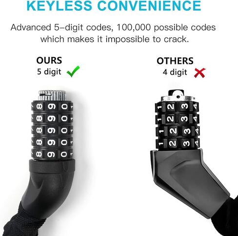 قفل سلسلة الدراجة، قفل سلسلة الدراجة شديد التحمل مضاد للسرقة، أقفال مهدئة، أقفال عاكسة مع مجموعات من 5 أرقام للدراجة، سكوتر، دراجة نارية، باب، بوابة، سياج، لوح التزلج، الدراجة الجبلية in Kuwait