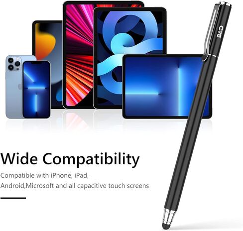 قلم شاشة لمس 2 في 1 لهواتف iPhone وIpad وiPod والكمبيوتر اللوحي وGalaxy والمزيد مع 20 قطعة من الأطراف المطاطية (أسود) in Kuwait