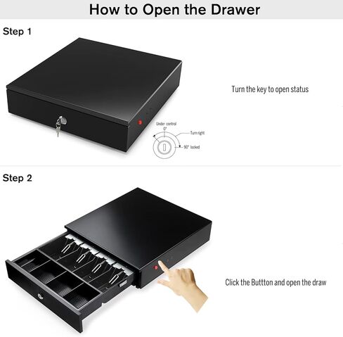درج نقود 14 بوصة، فولاذ ثقيل، صينية 4 أوراق نقدية و4 عملات معدنية - قفل مفتوح بمفتاح، فتح يدوي بالدفع in Kuwait