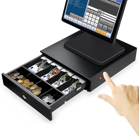 درج نقود 14 بوصة، فولاذ ثقيل، صينية 4 أوراق نقدية و4 عملات معدنية - قفل مفتوح بمفتاح، فتح يدوي بالدفع in Kuwait