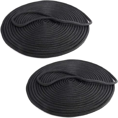 YaeMarine 2-Pack 3/4 Inch x 25ft Double Braid Nylon Dockline Dock Line Mooring Rope Marine Boat Dock Lines with 15" Loop Black in Kuwait