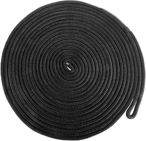 YaeMarine 2-Pack 3/4 Inch x 25ft Double Braid Nylon Dockline Dock Line Mooring Rope Marine Boat Dock Lines with 15" Loop Black in Kuwait