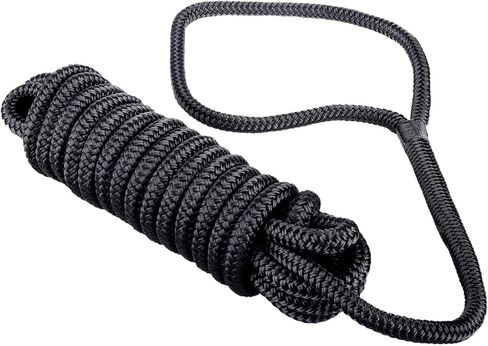 YaeMarine 2-Pack 3/4 Inch x 25ft Double Braid Nylon Dockline Dock Line Mooring Rope Marine Boat Dock Lines with 15" Loop Black in Kuwait