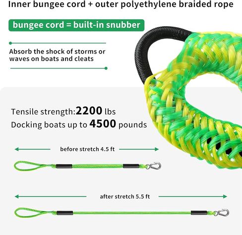 Bungee Dock Lines for Boats Marine Mooring Lines Boat Rope for Docking with Heavy Duty Clip Accessories for Jet Ski, PWC, Pontoon, Kayak, SeaDoo, WaveRunner (black-4pack) in Saudi Arabia