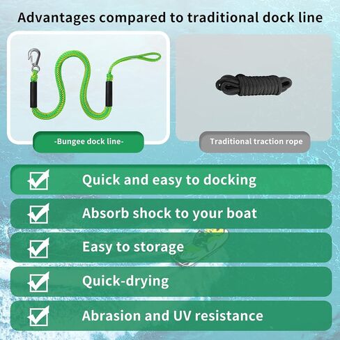 Bungee Dock Lines for Boats Marine Mooring Lines Boat Rope for Docking with Heavy Duty Clip Accessories for Jet Ski, PWC, Pontoon, Kayak, SeaDoo, WaveRunner (black-4pack) in Saudi Arabia