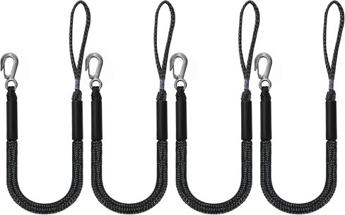 Bungee Dock Lines for Boats Marine Mooring Lines Boat Rope for Docking with Heavy Duty Clip Accessories for Jet Ski, PWC, Pontoon, Kayak, SeaDoo, WaveRunner (black-4pack) in Saudi Arabia
