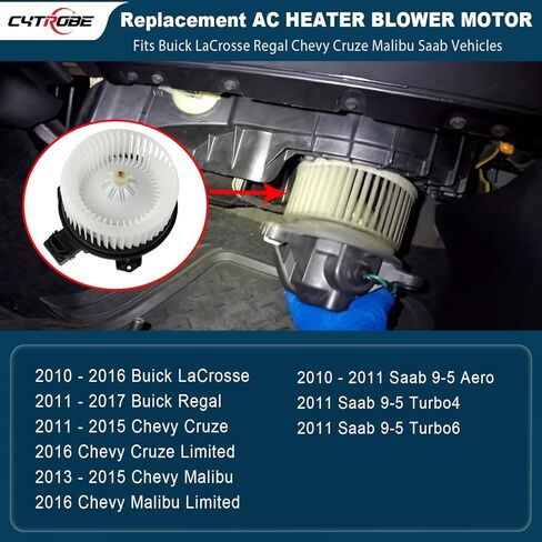 محرك سخان منفاخ تيار متردد HVAC مع قفص مروحة متوافق مع 2010-2017 Chevy Cruze Malibu، Buick Lacrosse Regal، Saab 9-5 Aero، 9-5 Turbo4 Turbo6 يستبدل # PM9375، 700269، 13263279، 13369460، GM3126156 in Kuwait