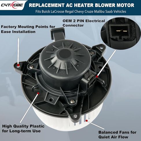 محرك سخان منفاخ تيار متردد HVAC مع قفص مروحة متوافق مع 2010-2017 Chevy Cruze Malibu، Buick Lacrosse Regal، Saab 9-5 Aero، 9-5 Turbo4 Turbo6 يستبدل # PM9375، 700269، 13263279، 13369460، GM3126156 in Kuwait