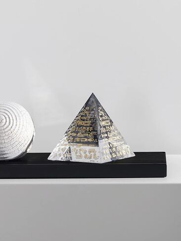 LONGWIN 80mm Crystal Pyramid Prism Collectible Figurine Glass Egyptian Pyramid with Gold Engraved Character Paperweight Desktop Home Decorative Ornaments in Saudi Arabia