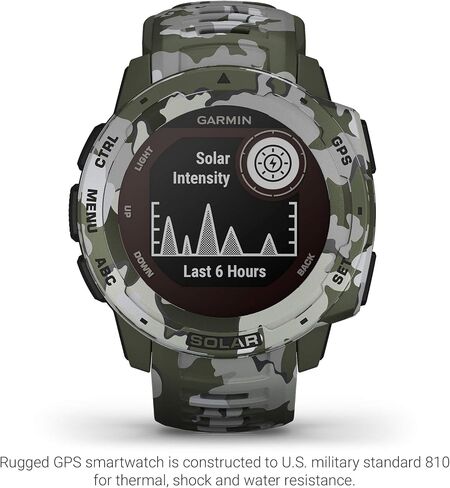 ساعة Garmin Instinct Solar، ساعة ذكية متينة للاستخدام الخارجي مزودة بقدرات شحن بالطاقة الشمسية، تطبيقات رياضية مدمجة ومراقبة صحية، Lichen Camo (متجدد) in Saudi Arabia