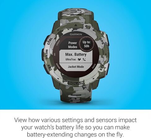ساعة Garmin Instinct Solar، ساعة ذكية متينة للاستخدام الخارجي مزودة بقدرات شحن بالطاقة الشمسية، تطبيقات رياضية مدمجة ومراقبة صحية، Lichen Camo (متجدد) in Saudi Arabia