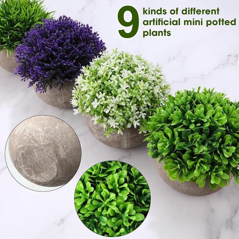 9 Pcs Fake Plants Small Artificial Faux Greenery Mini Faux Plants Indoor Plastic Topiary Shrubs with Gray Pot Green Grass Potted Plants for Bathroom Desk Home Office Decor House decor in Saudi Arabia