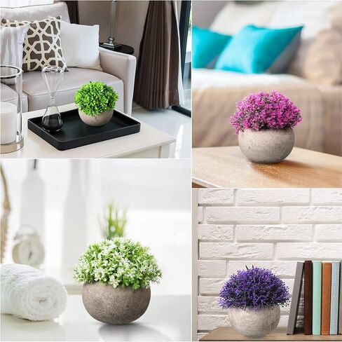 9 Pcs Fake Plants Small Artificial Faux Greenery Mini Faux Plants Indoor Plastic Topiary Shrubs with Gray Pot Green Grass Potted Plants for Bathroom Desk Home Office Decor House decor in Saudi Arabia