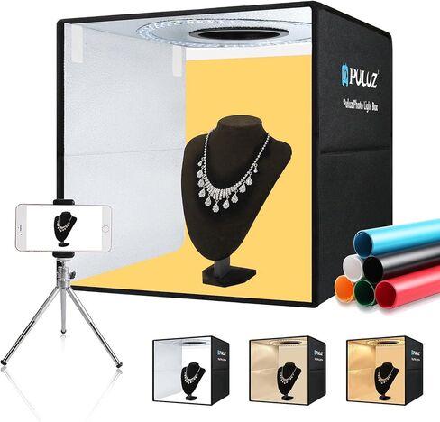 OBEST 16"x16"/40cm Light Box Photography, Portable Photo Studio Box for Small Product Photography, High CRI＞95 6500K 20W with 6PVC Backdrops & Diffuse Cloth & 112 LED Lights Dimmable (White,Soft,Warm… in Saudi Arabia