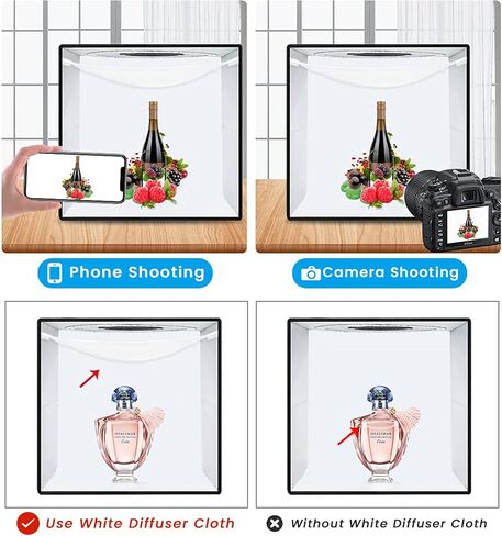 OBEST 16"x16"/40cm Light Box Photography, Portable Photo Studio Box for Small Product Photography, High CRI＞95 6500K 20W with 6PVC Backdrops & Diffuse Cloth & 112 LED Lights Dimmable (White,Soft,Warm… in Kuwait