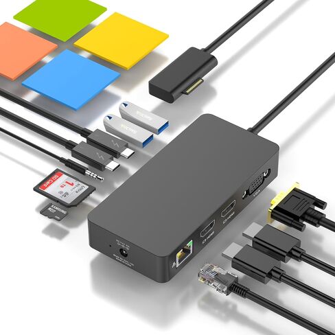 Microsoft Surface Dock 2 Triple Displays Dual HDMI+VGA، قاعدة تركيب سطحية 12 في 1 لأجهزة Surface Pro 10/9/8/X/7/6/5/4/3، وSurface Laptop 6/5/4/3/2/ 1، سيرفس لاب توب جو 3/2/1، سيرفس بوك 3/2/1 جديد in Saudi Arabia