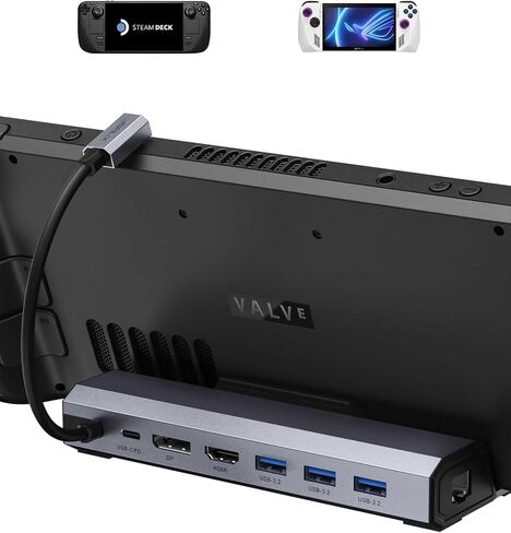 محطة إرساء JSAUX لمنصة Steam Deck/Rog Ally، قاعدة تثبيت بخار 7 في 1 مع HDMI 4K@60 هرتز، ومنفذ DisplayPort، وGigabit Ethernet، و3 منافذ شحن USB-A 3.0 وUSB-C متوافقة مع Valve Steam Deck Oled-HB0702 in Kuwait
