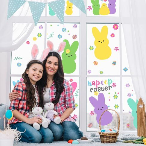 ملصقات نافذة عيد الفصح لتزيين أرنب عيد الفصح، ما الأمر؟ ملصقات نافذة على شكل زهرة الربيع لعطلة عيد الفصح، ملصقات أرنب ملونة لحفلات أرنب الربيع، مستلزمات تزيين حفلات عيد الفصح in Kuwait