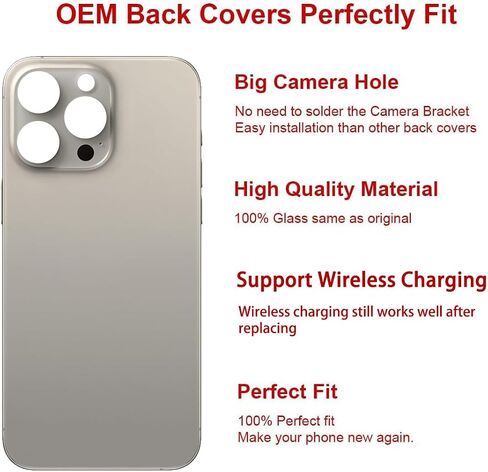 OEM Rear Back Glass Replacement Compatible with iPhone 15 Pro Max 6.7-inches with Reparing Toolkit (Black Titanium) in Saudi Arabia