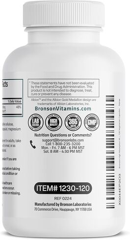 برونسون مغنيسيوم جليسينات 200 مجم لكل جرعة، مخلب 100% لامتصاص عالي، لطيف على المعدة، غير معدل وراثيًا، 60 كبسولة نباتية in Kuwait