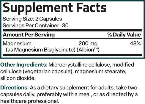 برونسون مغنيسيوم جليسينات 200 مجم لكل جرعة، مخلب 100% لامتصاص عالي، لطيف على المعدة، غير معدل وراثيًا، 60 كبسولة نباتية in Kuwait