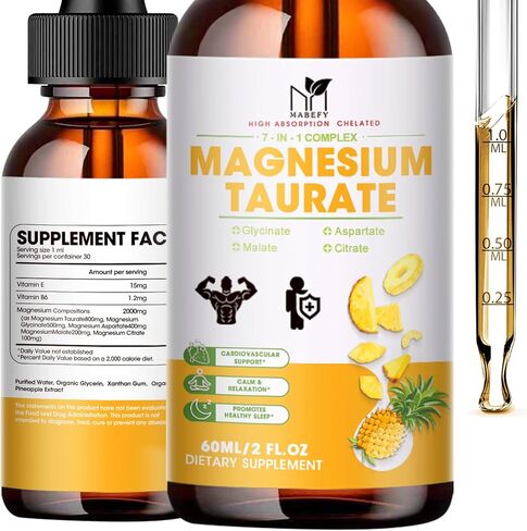 4 FL.OZ | Liquid Magnesium Taurate,Glycinate,Malate,Aspartate,Citrate 2000mg-Magnesium Glycinate 500mg-Chelated Magnesium Complex Supplement for Cardiovascular, Calm, Zzz, Mood, Muscle Cramp Support in Kuwait