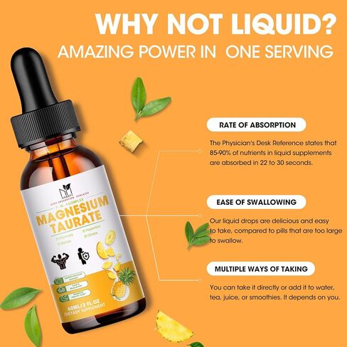 4 FL.OZ | Liquid Magnesium Taurate,Glycinate,Malate,Aspartate,Citrate 2000mg-Magnesium Glycinate 500mg-Chelated Magnesium Complex Supplement for Cardiovascular, Calm, Zzz, Mood, Muscle Cramp Support in Kuwait