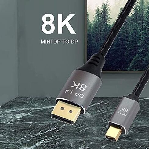 chenyang Mini DisplayPort إلى كابل DisplayPort، Mini DP إلى DP، كابل DisplayPort 4K 8K للفيديو والكمبيوتر المحمول والتلفزيون (2.0 متر) in Saudi Arabia