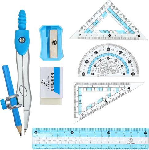 أداة هندسية بوصلة مع صندوق حديد منقلة ومجموعة بوصلة مجموعة هندسية محمولة بوصلة رسم زرقاء لوازم مدرسية أداة رسم دائرة للصياغة والرسومات (8 قطع) in Kuwait