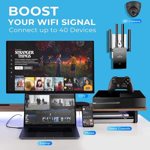 معزز إشارة موسع واي فاي يصل إلى 9956 قدم مربع للمنزل، مكرر إنترنت طويل المدى ومضخم إشارة مع منفذ إيثرنت - إعداد سهل بنقرة واحدة، يدعم 40 جهازًا، نقطة وصول in Kuwait