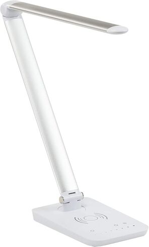 Safco Products 1009SL, Pivoting Neck, Built-in Wireless, USB Port Vamp LED Lamp with Charging Pad, Silver, 16" D x 5" W x 16.75" H in Saudi Arabia
