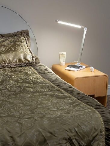 Safco Products 1009SL, Pivoting Neck, Built-in Wireless, USB Port Vamp LED Lamp with Charging Pad, Silver, 16" D x 5" W x 16.75" H in Saudi Arabia