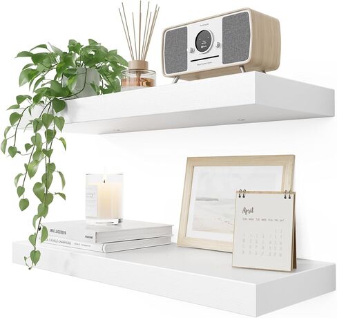 AMADA HOMEFURNISHING أرفف عائمة من خشب الصنوبر، أرفف حائط من الصنوبر الصلب مع دعامات معززة من قطعة واحدة للمطبخ/الحمام/غرفة النوم/غرفة المعيشة/التخزين المكتبي، أرفف لديكور جدار الغرفة، AMFS30WN in Kuwait