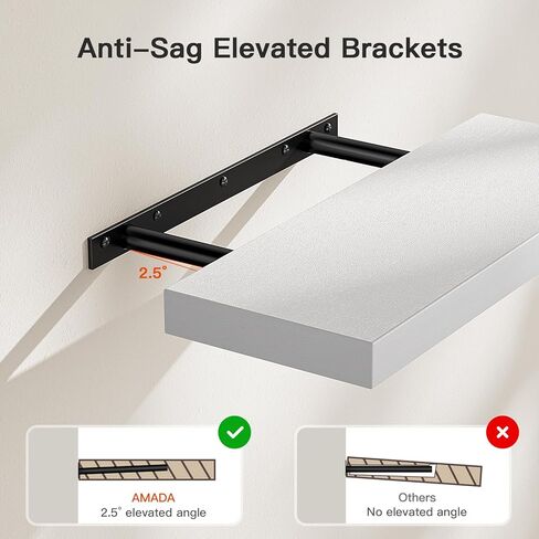 AMADA HOMEFURNISHING أرفف عائمة من خشب الصنوبر، أرفف حائط من الصنوبر الصلب مع دعامات معززة من قطعة واحدة للمطبخ/الحمام/غرفة النوم/غرفة المعيشة/التخزين المكتبي، أرفف لديكور جدار الغرفة، AMFS30WN in Kuwait