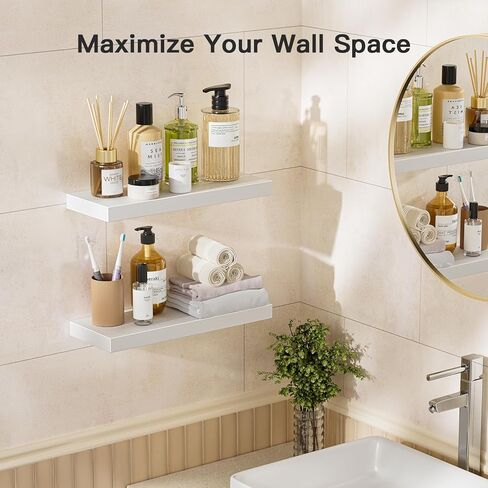 AMADA HOMEFURNISHING أرفف عائمة من خشب الصنوبر، أرفف حائط من الصنوبر الصلب مع دعامات معززة من قطعة واحدة للمطبخ/الحمام/غرفة النوم/غرفة المعيشة/التخزين المكتبي، أرفف لديكور جدار الغرفة، AMFS30WN in Kuwait